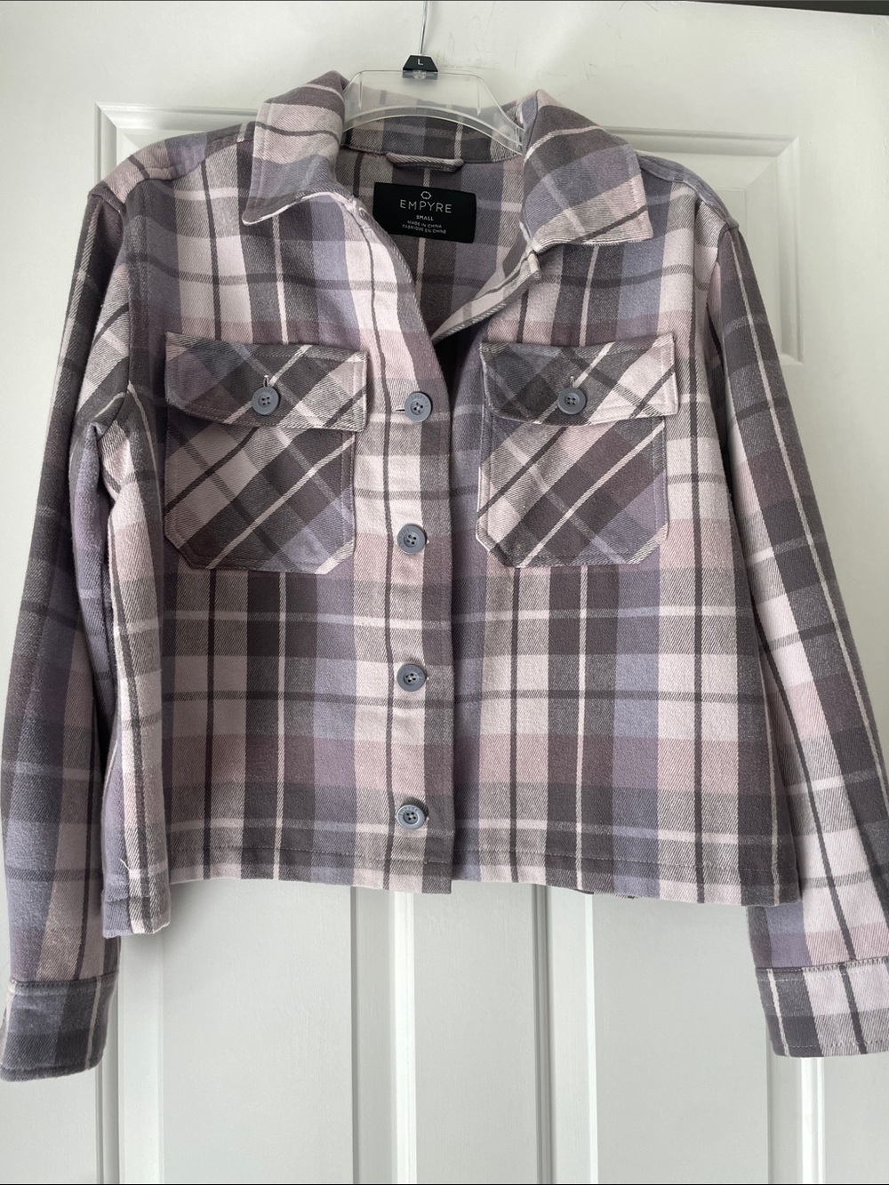 Empyre Lavender and Gray Plaid Button-Front Shacket